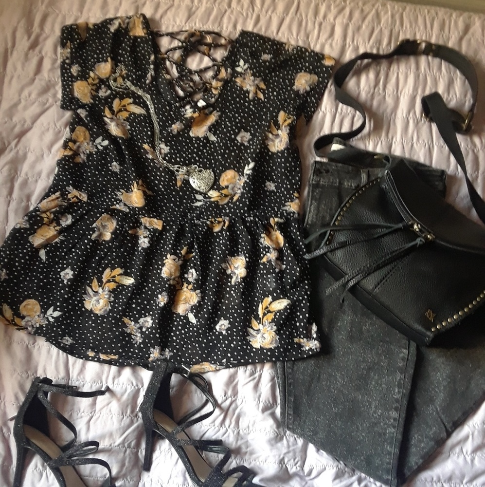 Black with yellow flowers blouse